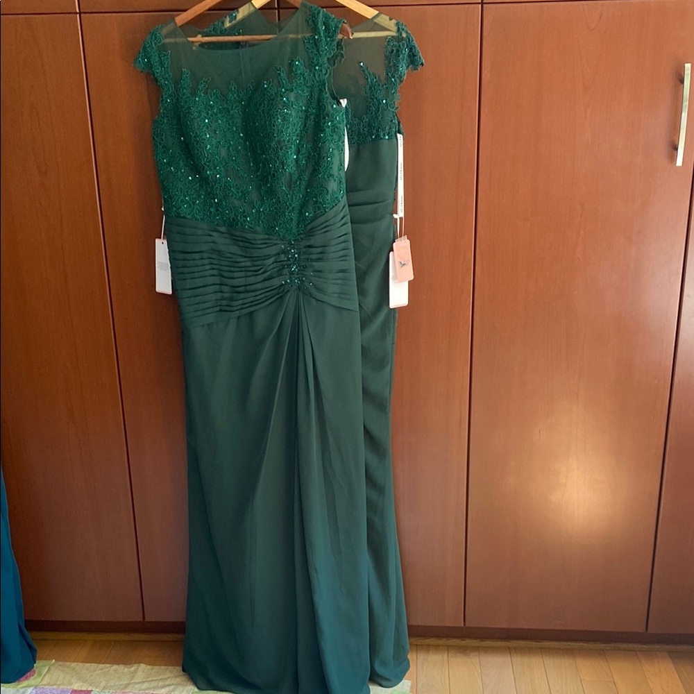 JJs House Green Ruched One Shoulder Gown